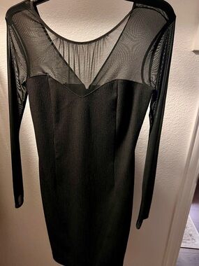 BCBGeneration Black Sheer-Yoke Long Sleeve Bodycon Dress